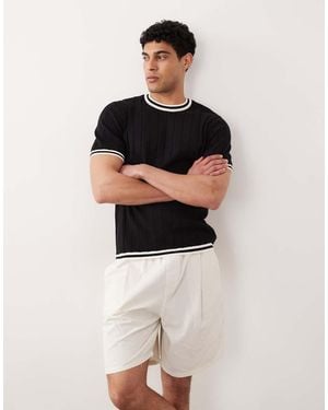 ASOS Knitted Ribbed T-shirt With White Tipping - Black