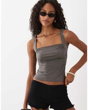 Motel Adila Ruched Square Neck Cami Top - Grey