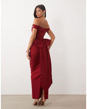 TFNC London Bengaline Bardot Bow Back Maxi Dress - Red