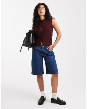 New Look Button Crew Neck Knitted Waistcoat - Blue