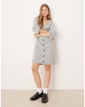 Aware Knitted Button Front Mini Dress - Natural