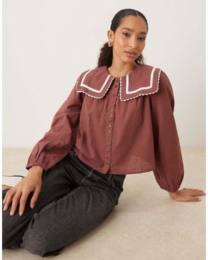 Neon Rose Balloon Sleeve Smock Blouse - Red