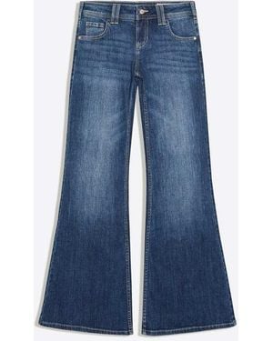 Bershka Embroidered Low-Rise Flared Jeans - Blue