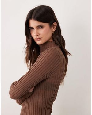 ASOS Sheer Knit Pleated Long Sleeve Funnel Neck - Brown