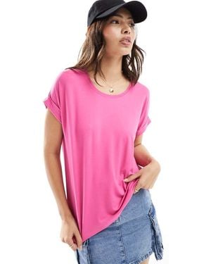 ONLY Top Rosa Luminoso De Manga Corta Con Cuello Redondo De