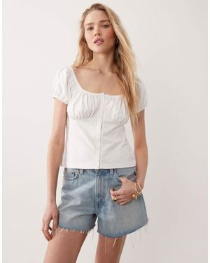 Miss Selfridge Button-detail Milkmaid Top - Blue