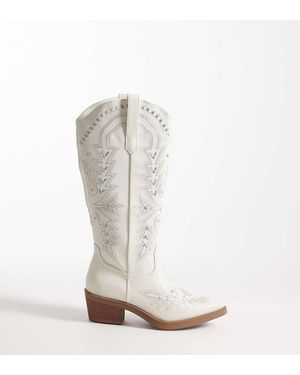 Glamorous Geborduurde Western Knielaarzen - Wit