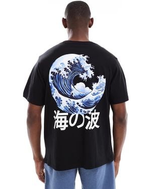 Jack & Jones Oversize Back Print T-shirt With Wave Print - Blue