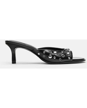 Pull&Bear Heeled Mule Sandals With Studs - White