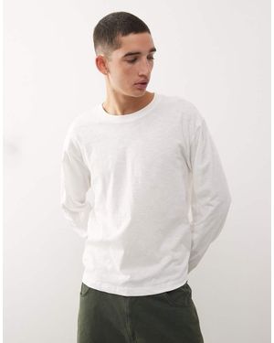 Collusion Light Weight Long Sleeve Slub Cotton T-shirt - White