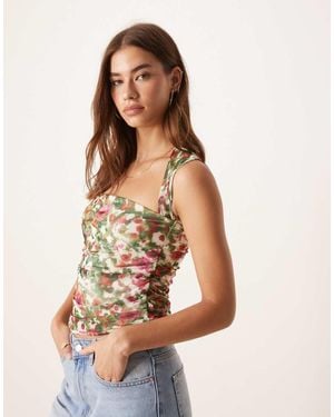 Abercrombie & Fitch Square Neck Ruched Sleeveless Top - Multicolour