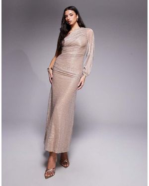 Forever New Plisse One Shoulder Ruched Maxi Dress - Metallic