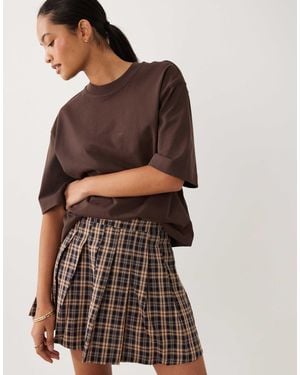 Threadbare Check Pleated Mini Skirt - Natural