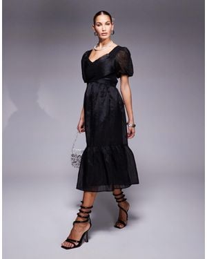 Lulus Puff Sleeve Midi Tea Dress - Blue
