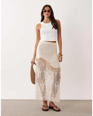 ASOS Satin Lace Hem Maxi Skirt - Natural