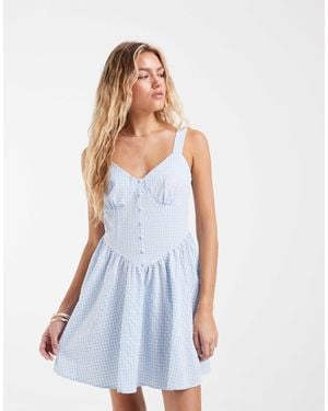 Vero Moda Button Front Gingham Mini Dress - Blue