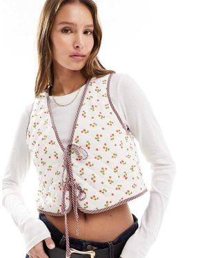 The Frolic Exclusive Strawberry Print Reversible Quilted Vest - White