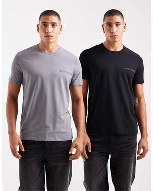 Emporio Armani Pack De 2 Camisetas De Estar Por Casa De Color Gris Y Negro De Manga Corta Con Logo De