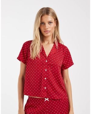 Hollister Camisa De Pijama Roja De Manga Corta Con Estampado De Corazones Y Lunares De (Parte De Un Conjunto) - Rojo
