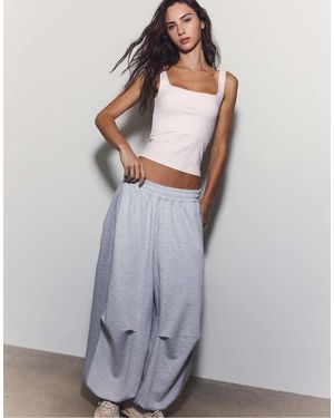 Stradivarius Tank Top With A Square-cut Neckline - Grey
