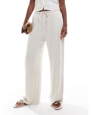 Miss Selfridge Linen Blend Drawstring Waist Wide Leg Pants - White