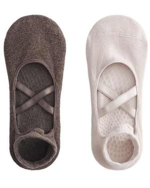 Oysho 2 Pairs Of Cotton Blend Yoga And Pilates Socks With Crossover Straps - White