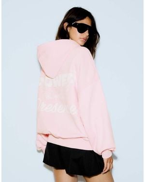 Bershka Oversized Hoodie Met Print - Roze