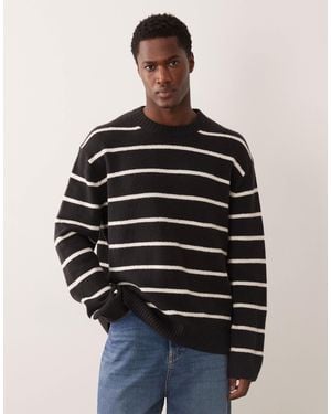 ARKET Cotton Rich Striped Crew Neck Sweater - Black