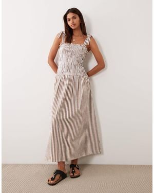 esmé studios Esmee Tie Strap Shirred Maxi Beach Dress - Natural