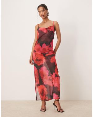Aray Blur Floral Print Beach Maxi Dress - Red
