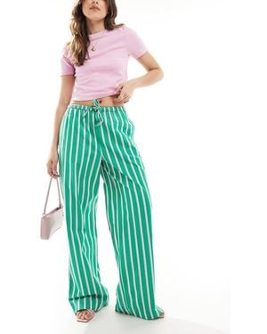 Pimkie Poplin Drawstring Tie Waist Wide Leg Trousers - Green