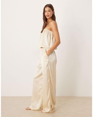 ASOS Satin Wide Leg Pajama Trouser - Natural