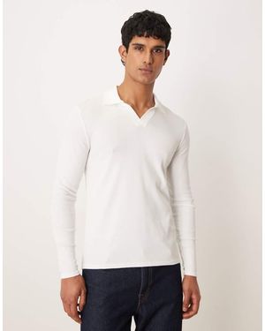 ASOS Polo Attillata Bianca A Coste A Maniche Lunghe Con Collo Serafino - Bianco