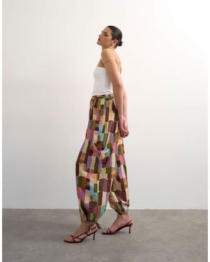 TOPSHOP Linen Abstract Print Cargo - White
