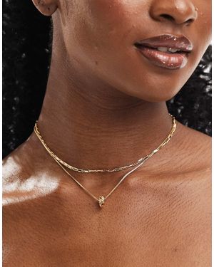ASOS Pack Of 2 Necklaces With Textured Chain And Knot Design - Brown