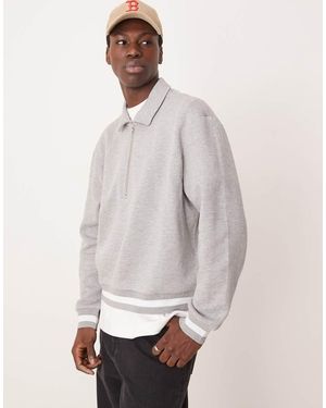 ASOS Felpa Oversize Squadrata Mélange A Coste Con Colletto - Bianco