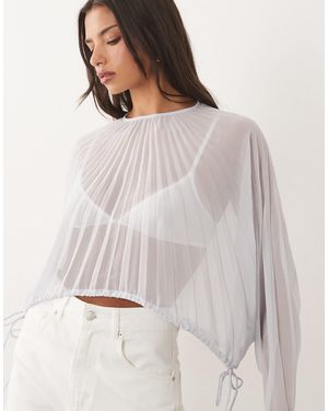 ASOS Pleated Cinch Waist Blouse - Grey