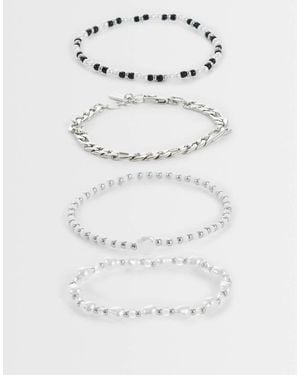 ASOS 4 Pack Pearl Black Stone And Chain Bracelet - Grey