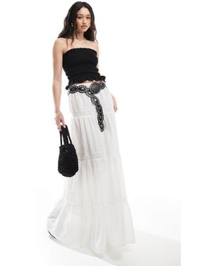 ASOS Lace Insert Tiered Boho Maxi Skirt - White