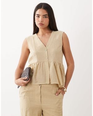 Y.A.S Textured Check Peplum Hem Top Co-ord - Natural