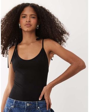 Miss Selfridge Scoop Back Bodysuit With Tie Straps - Black