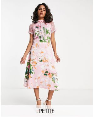 Liquorish – midikleid mit a-linien-schnitt, spitzenverzierung und blumenmuster - Pink