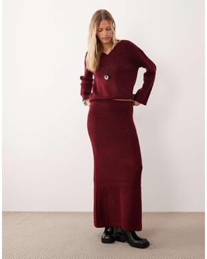 4th & Reckless Ribbed Knitted Maxi Skirt Co-ord - Red