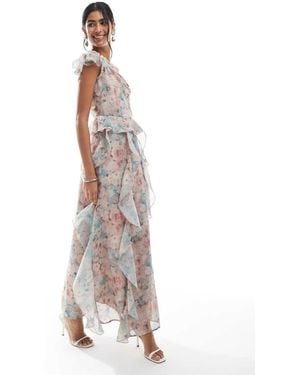 Vero Moda Chiffon Ruffle Detail One Shoulder Maxi Dress - White