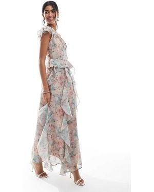 Vero Moda Chiffon Ruffle Detail One Shoulder Maxi Dress - White