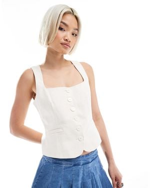 Pimkie Linen Blend Tailored Square Neck Button Through Waistcoat - White