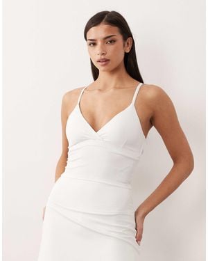 4505 Active Tennis Deep V-neck Cross Back Tank Top - White