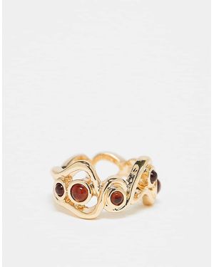 ASOS Anillo Con Diseño Ondulado Y Piedras Ámbar Sintéticas De - Metálico