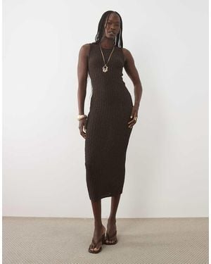 ASOS Knitted Ribbed Racer Back Boucle Midaxi Dress - Natural