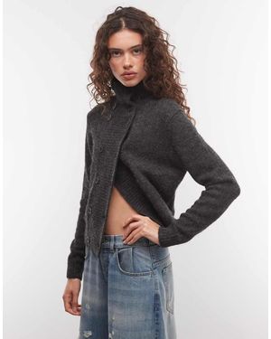 Weekday Cárdigan De Cuello Alto Con Botones En Negro Moteado - Gris